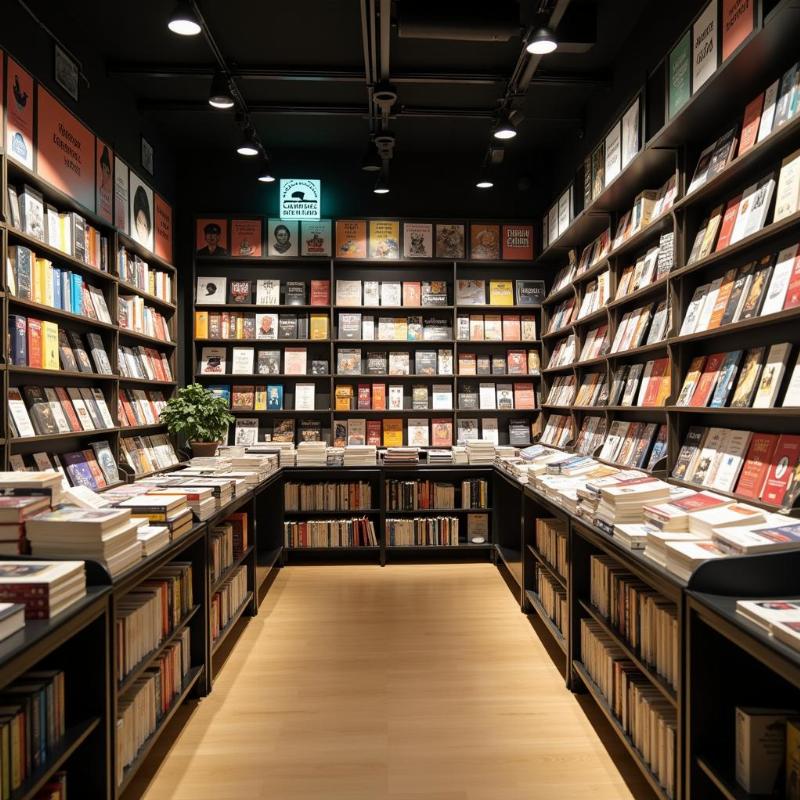 Une bibliothèque moderne de la Fnac, avec des livres de littérature française contemporaine, invitant à la lecture et à la découverte de L'Anomalie Hervé Le Tellier.