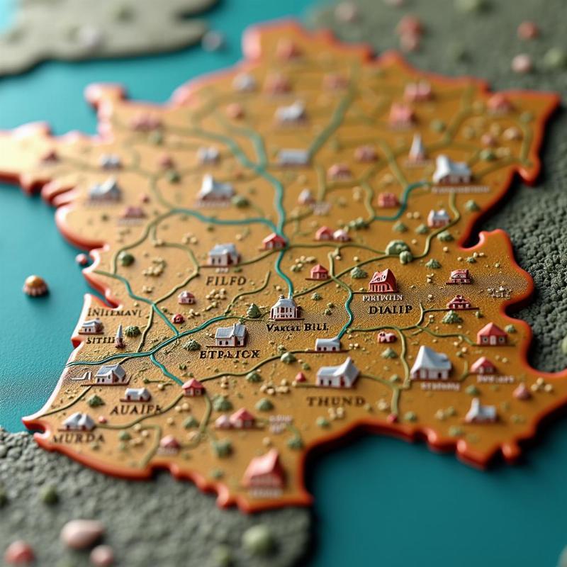 A close-up of a 3D Michelin map created by Jed Martin, the protagonist, showcasing the intricate details and artistic skill involved.