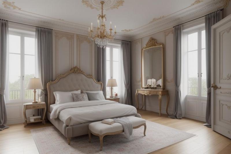 Une chambre française élégante avec des murs peints dans des tons doux et apaisants, une lumière naturelle abondante et une literie raffinée, évoquant le confort et la sérénité du style peinture de la chambre.