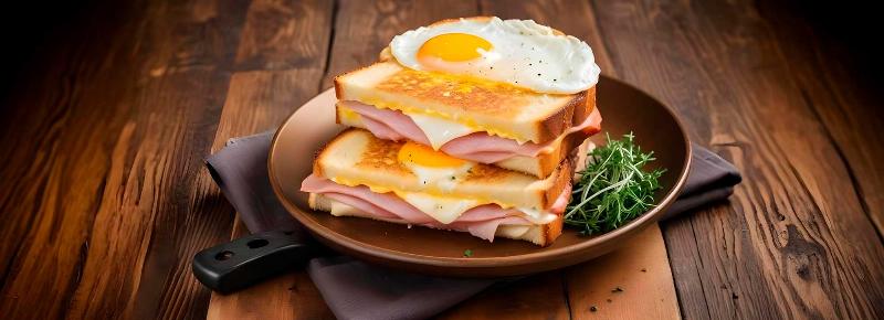 Croque Madame garni d'un œuf au plat parfait, un classique de la cuisine française authentique