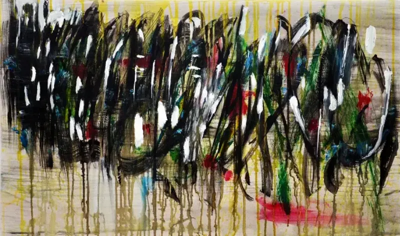 Peinture abstraite lyrique française avec des formes fluides et des couleurs profondes