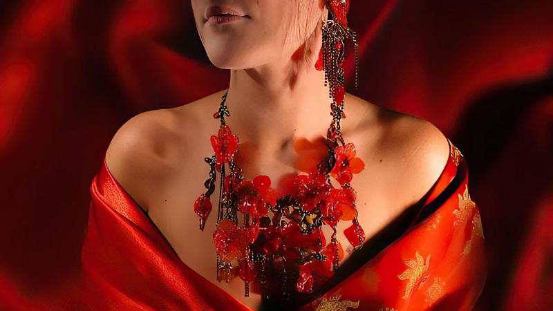 Un foulard en soie peint à la main, présentant un design abstrait et contemporain avec des couleurs fluides et des motifs organiques, reflétant l'élégance française