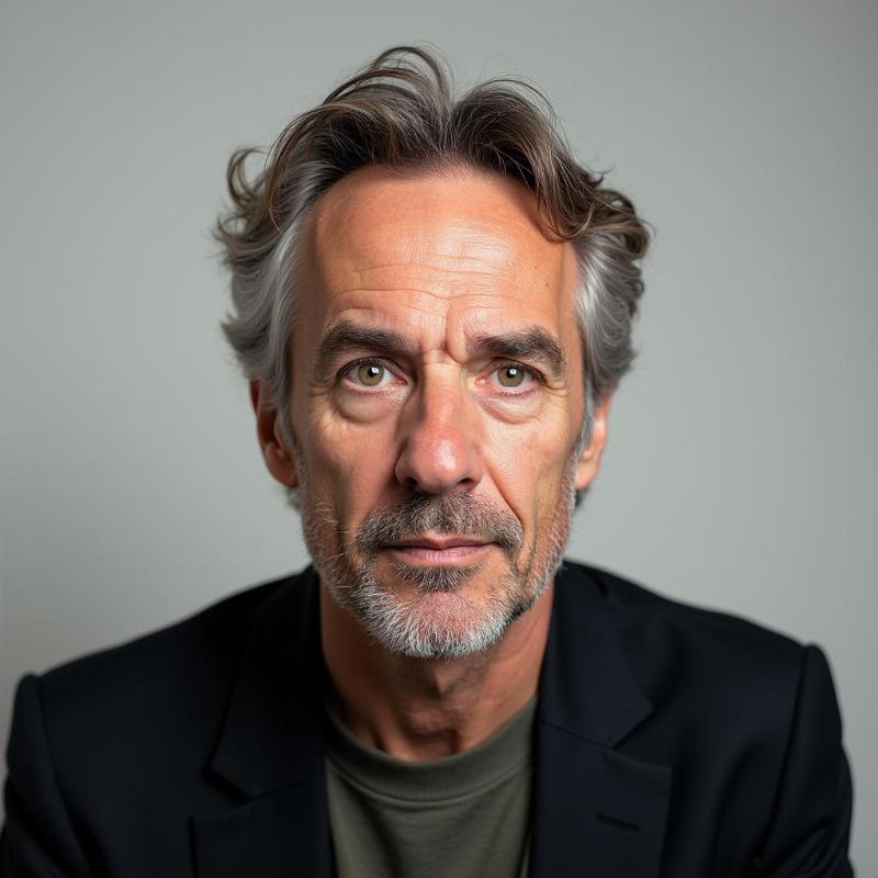 Hervé Le Tellier écrivain français, portrait de l'auteur, regard expressif, fond neutre