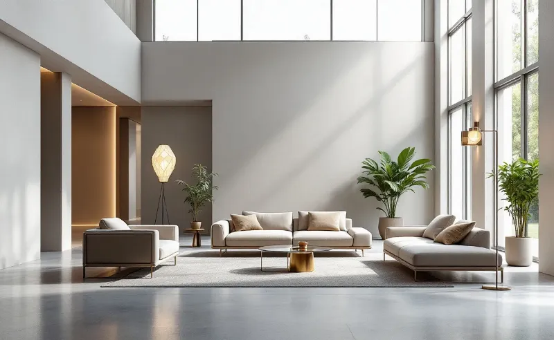 Intérieur d'une maison d'architecture moderne baigné de lumière naturelle et mobilier design français