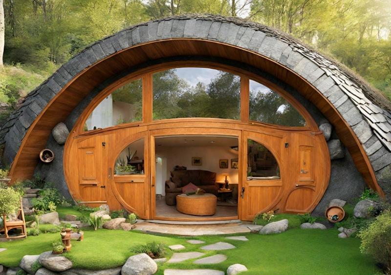 Maison d'architecture moderne et durable à vendre, utilisant des matériaux locaux et des systèmes d'énergie renouvelable, intégrée dans le paysage français.