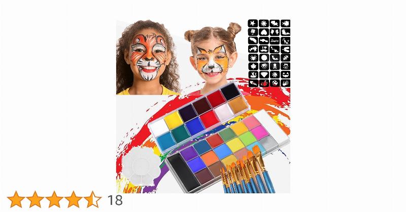 Matériel de qualité pour appliquer la peinture pour peau, incluant pinceaux et éponges.