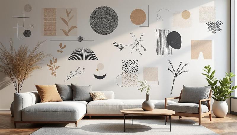 Exemple de motif de pochoir pour mur peinture dans un salon moderne avec une touche française raffinée