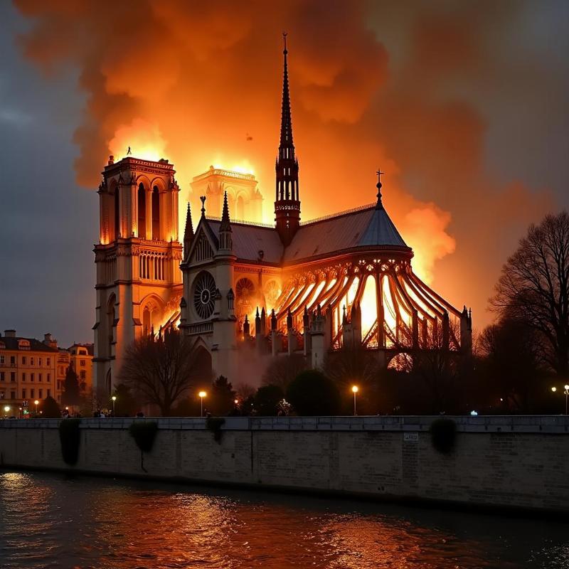 Notre-Dame de Paris en feu, un symbole d'espoir malgré la destruction.
