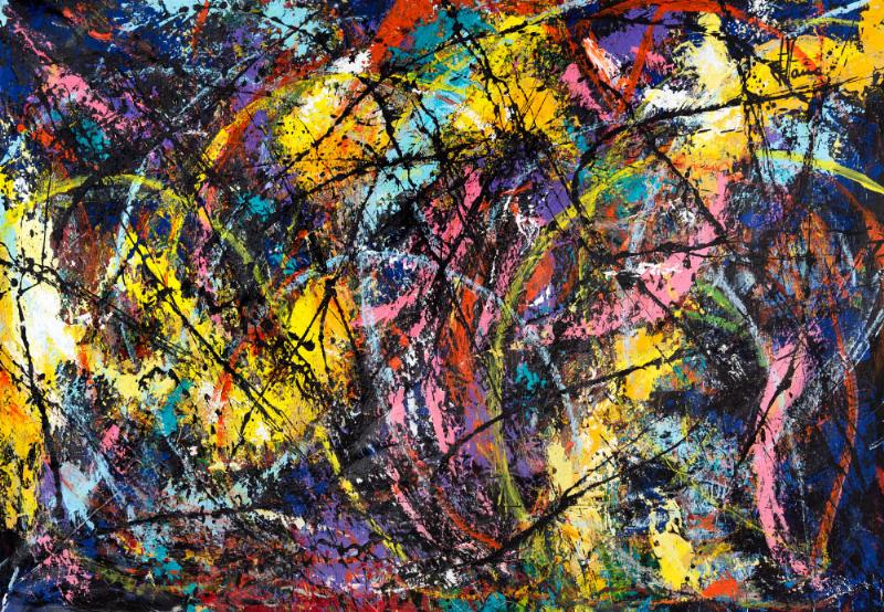 Peinture abstraite gestuelle, illustration de la modernité artistique française et de l'évolution du style de peinture au XXe siècle.