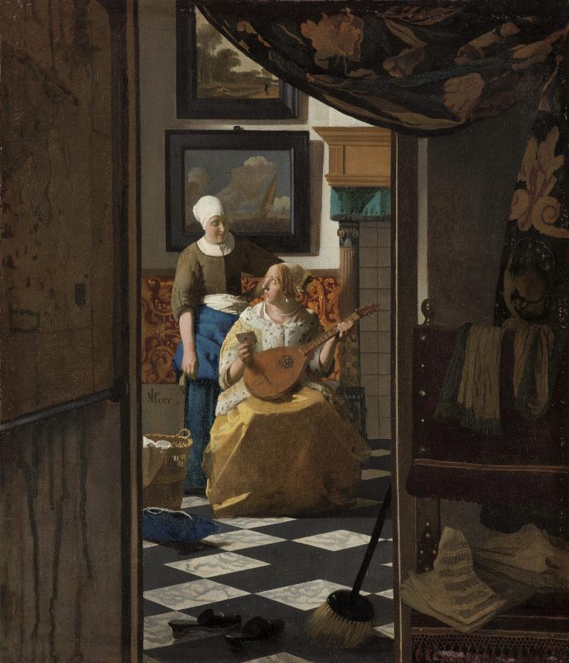 Pieter de Hooch, une conversation dans une cour, une scène de la vie sociale hollandaise capturée avec réalisme.