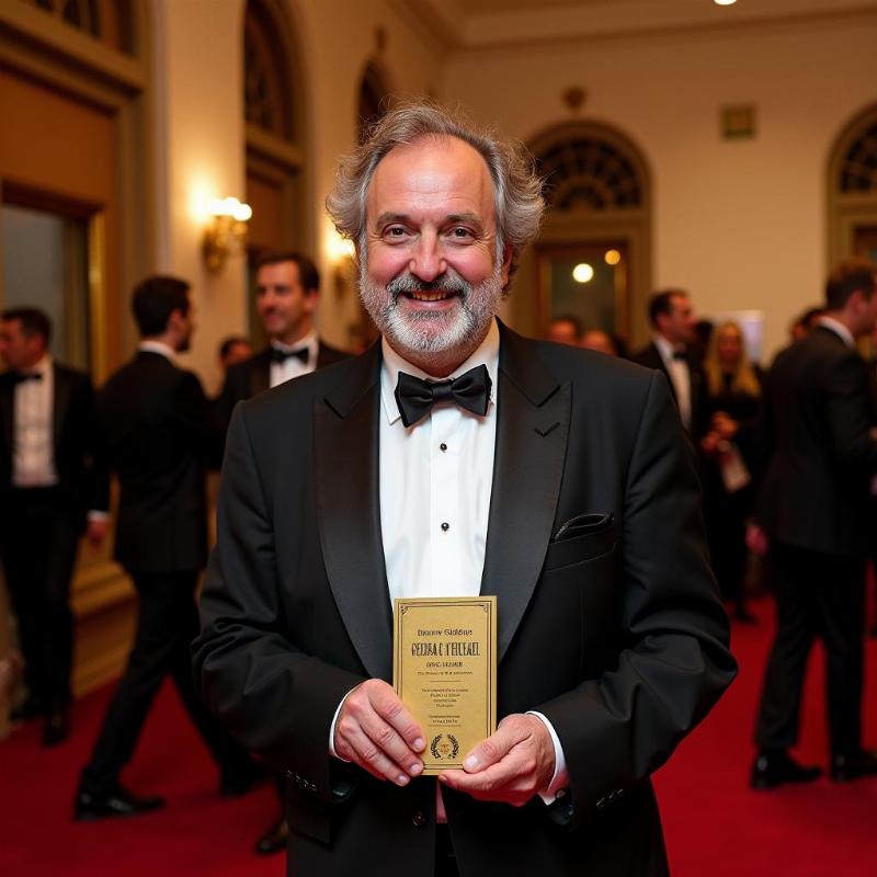 Hervé Le Tellier Prix Goncourt 2020, photo de l'auteur tenant le prix, cérémonie de remise du prix