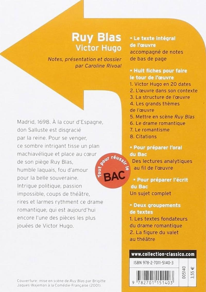 Ruy Blas Victor Hugo, la cour d'Espagne au XVIIe siècle, un drame romantique