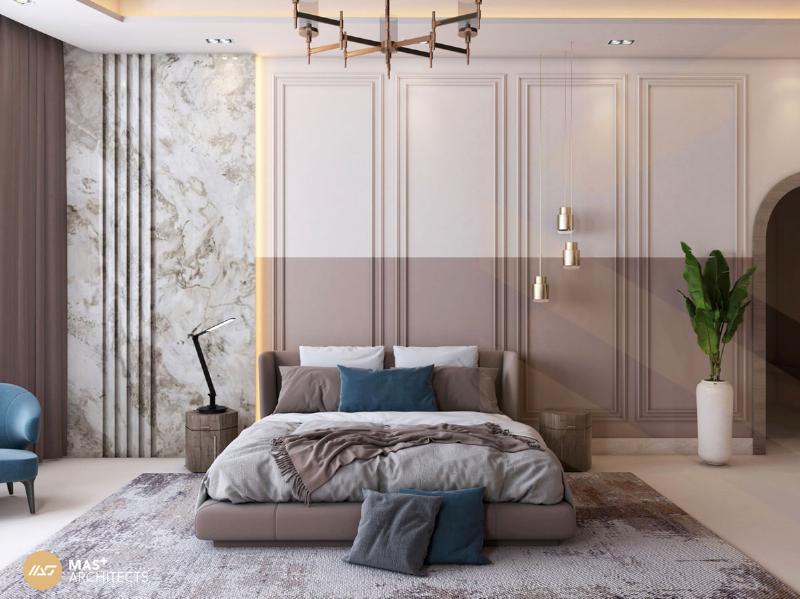 Un salon élégant avec une décoration murale peinture salon aux tons doux, des moulures classiques et un ameublement raffiné