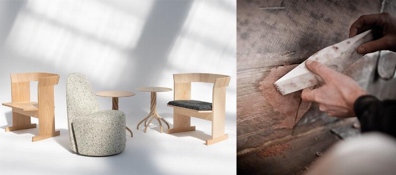 Sculpteur japonais contemporain travaillant le bois avec des outils traditionnels, symbolisant la fusion entre l'héritage et l'innovation.