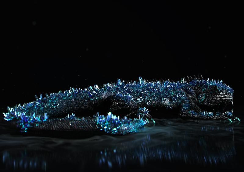 Sculpture d'ange futuriste en art numérique, lumières néon, esthétique cybernétique, installation moderne