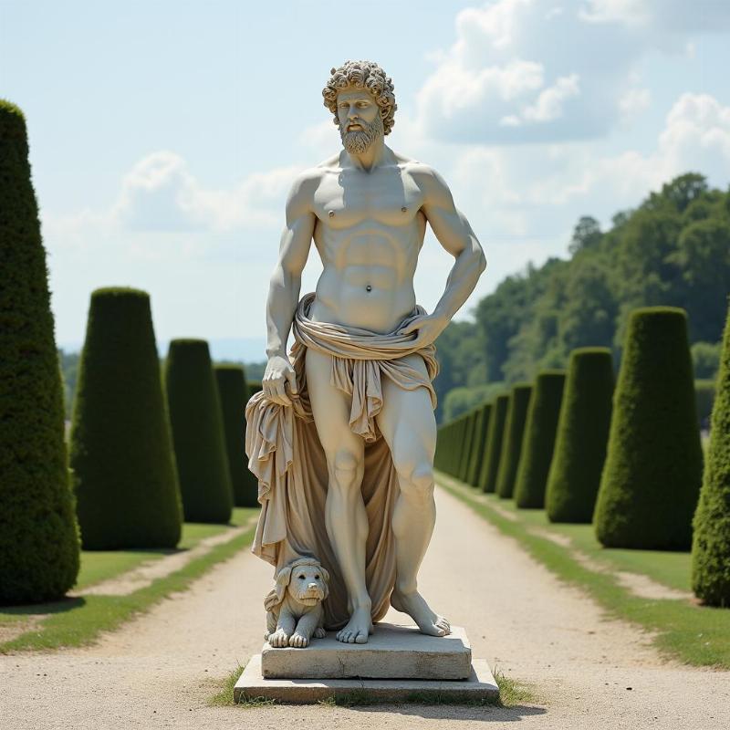 Statue d'Apollon à Versailles, symbole du pouvoir royal de Louis XIV, jardin à la française.