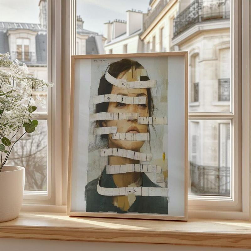 Sculpture contemporaine visage abstrait, matériaux mixtes, expression moderne