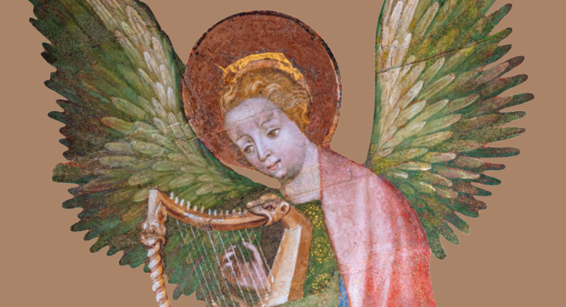 Statue ange avec des ailes gothique, sculpture française historique, art sacré médiéval