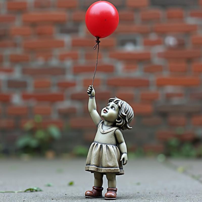 Statue Banksy petite fille et ballon rouge, symbole de l'innocence et de la perte
