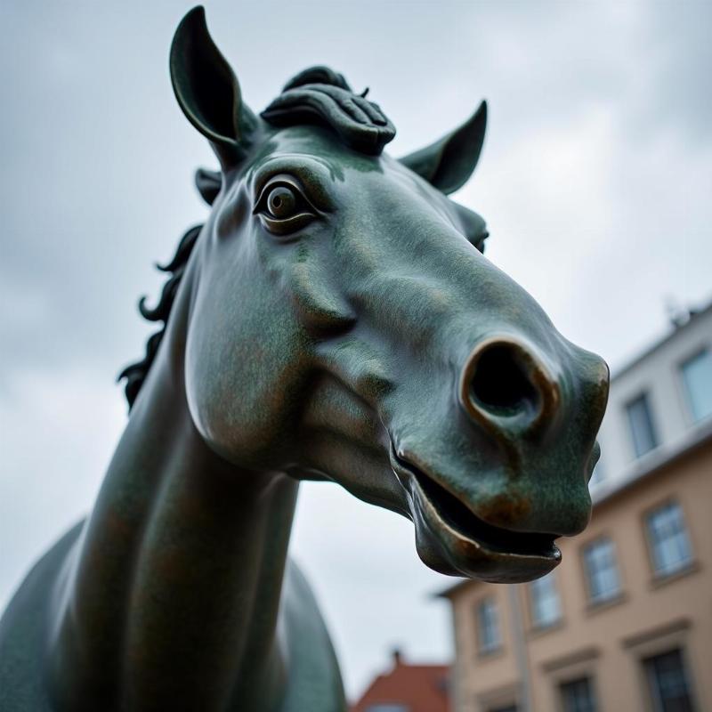 Statue de cheval grandeur nature en bronze, style moderne.