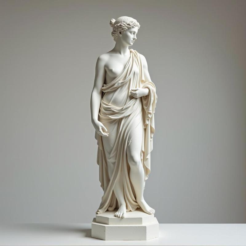 statue en plâtre ancienne de style néoclassique français, lignes épurées et élégantes, art noble