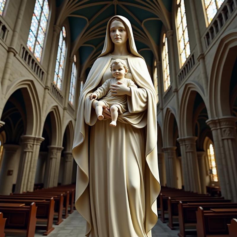 statue vierge marie gothique grande taille cathédrale amour maternel divin