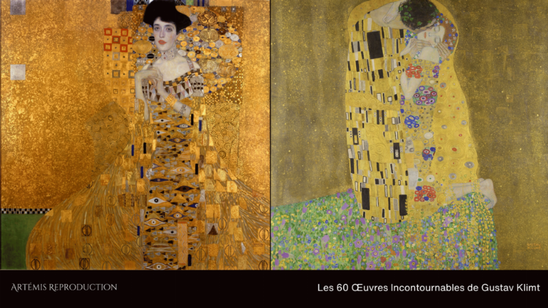 Portrait doré d'Adele Klimt, riche en symboles et motifs art nouveau, capturant l'essence de la Sécession Viennoise