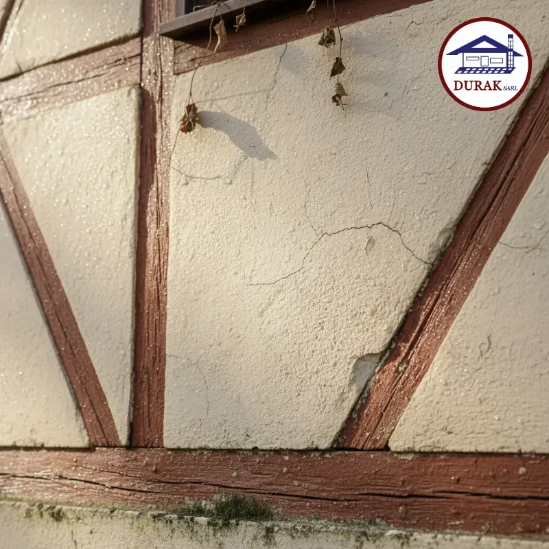 Détail d'une façade à colombages alsacienne montrant la technique de construction traditionnelle