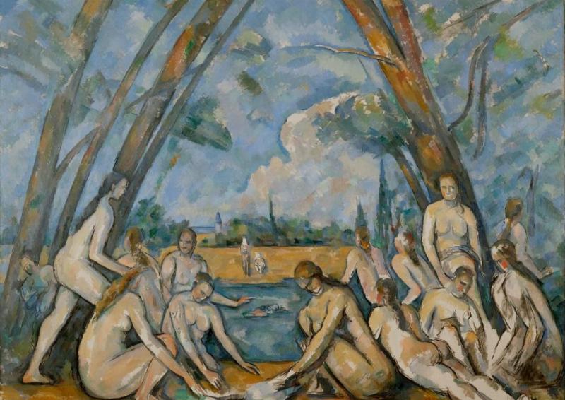 Ambroise Vollard âgé, pensif, devant un chef-d'œuvre de Cézanne dans son salon privé, lumière douce, ambiance studieuse