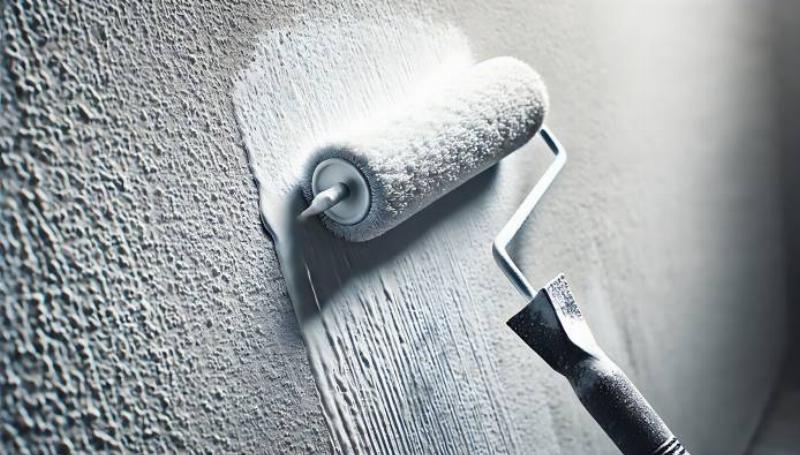 Un professionnel applique une peinture anti-humidité sur un mur