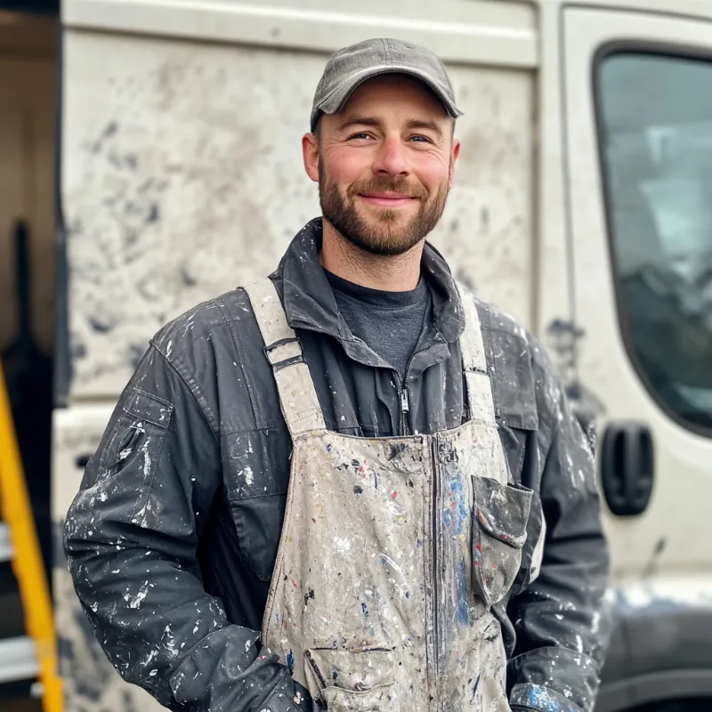 Un artisan français appliquant de la peinture solide avec précision, symbolisant la maîtrise et le savoir-faire.