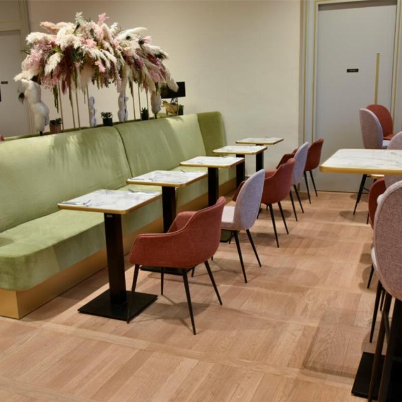 Un salon moderne paisible et harmonieux, avec une grande fenêtre laissant entrer la lumière naturelle, des plantes vertes, et un mobilier confortable, créant une atmosphère de bien-être.