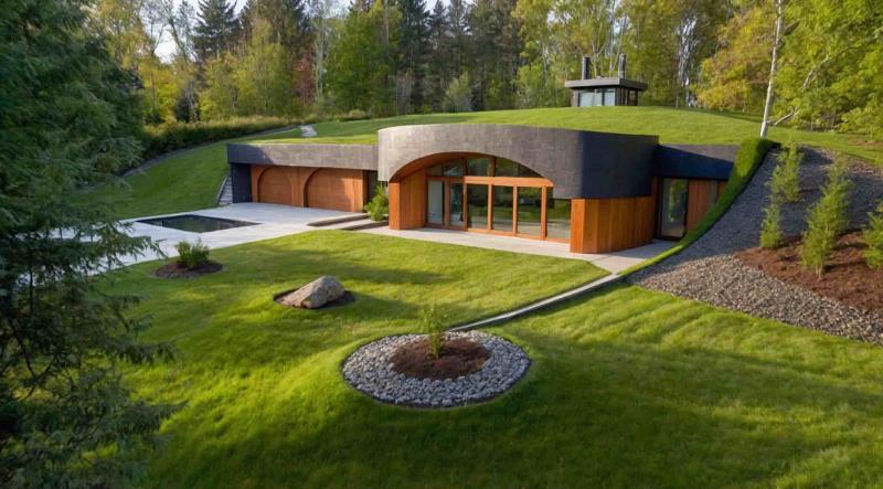 Un bâtiment moderne suisse innovant et durable intégrant des panneaux solaires et un toit végétalisé