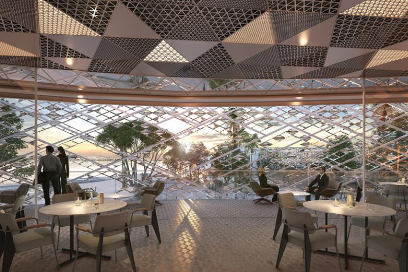 Vue aérienne d'un quartier d'affaires moderne durable en Tunisie