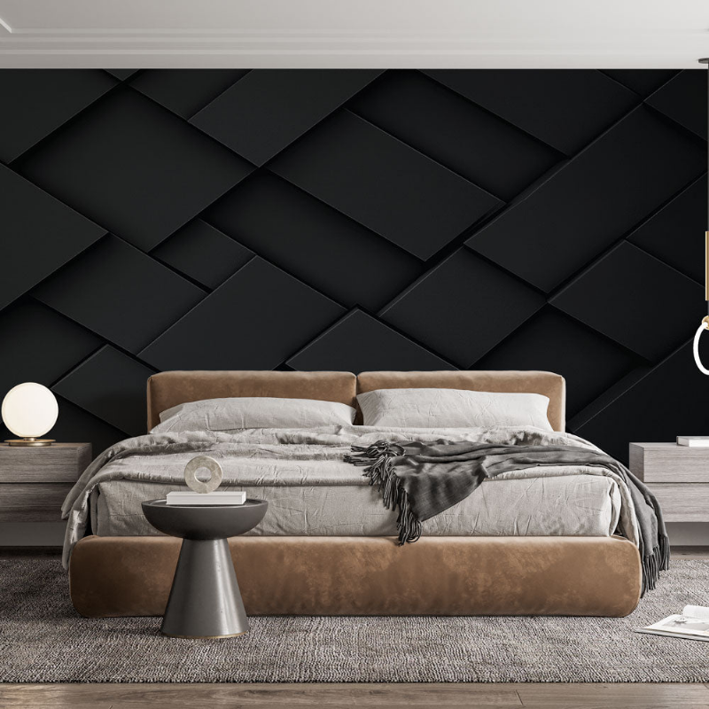 Une toile d'art minimaliste en noir et blanc, présentant des formes géométriques épurées et des lignes nettes qui créent un équilibre visuel et une sensation de sérénité, caractéristique de la peinture contemporaine abstraite noir et blanc.