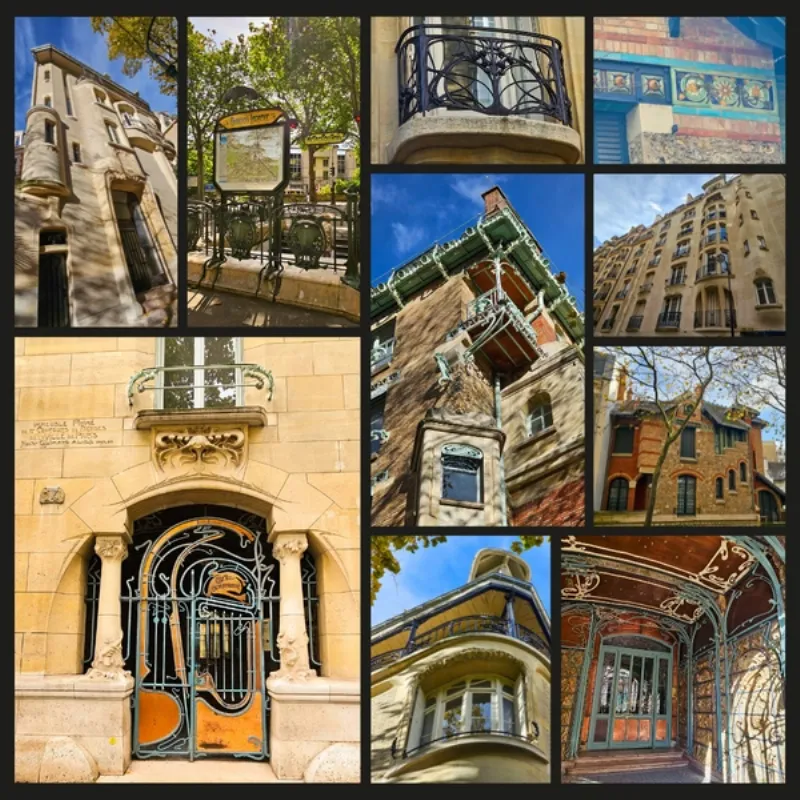 L'élégance de l'Art Nouveau parisien par Hector Guimard, mettant en valeur les courbes et motifs floraux