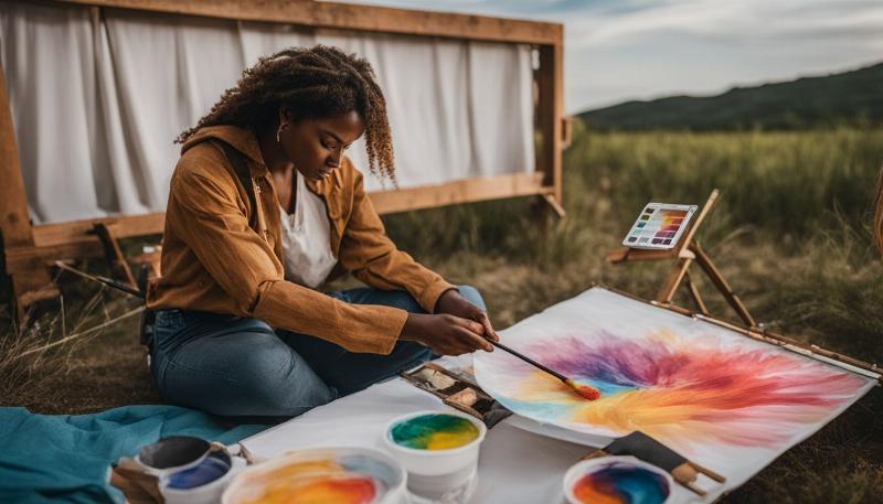 Un artiste utilisant un grattoir pour préparer une toile avec une texture unique avant de créer une peinture française.
