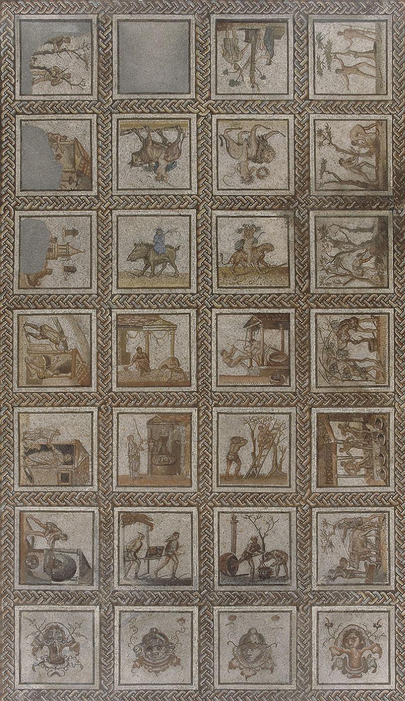 Mosaïque d'inspiration romaine sur un sol ancien en France