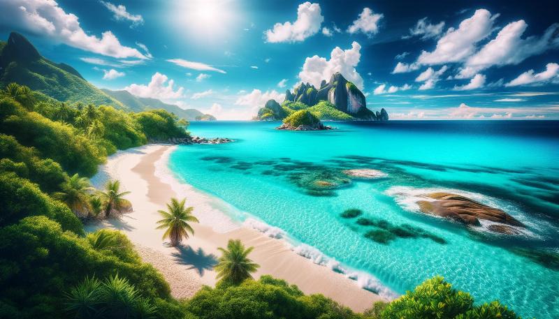 Peinture bleu cyan représentant un ciel méditerranéen éclatant et des eaux cristallines, capturant la lumière française