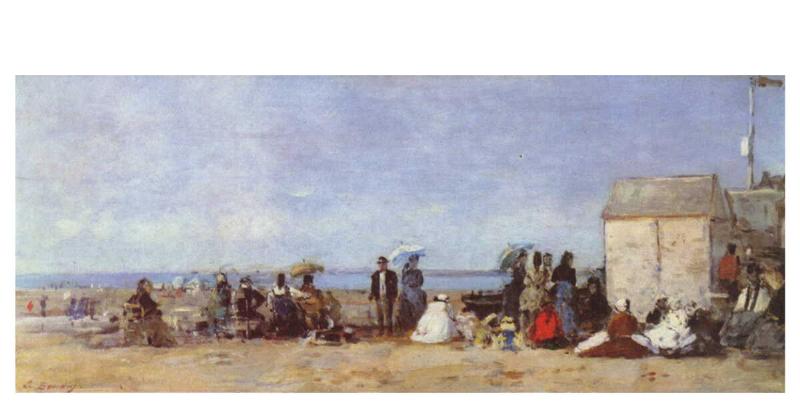 Eugène Boudin en train de peindre une scène de plage en Normandie, maître de la plage en peinture impressionniste