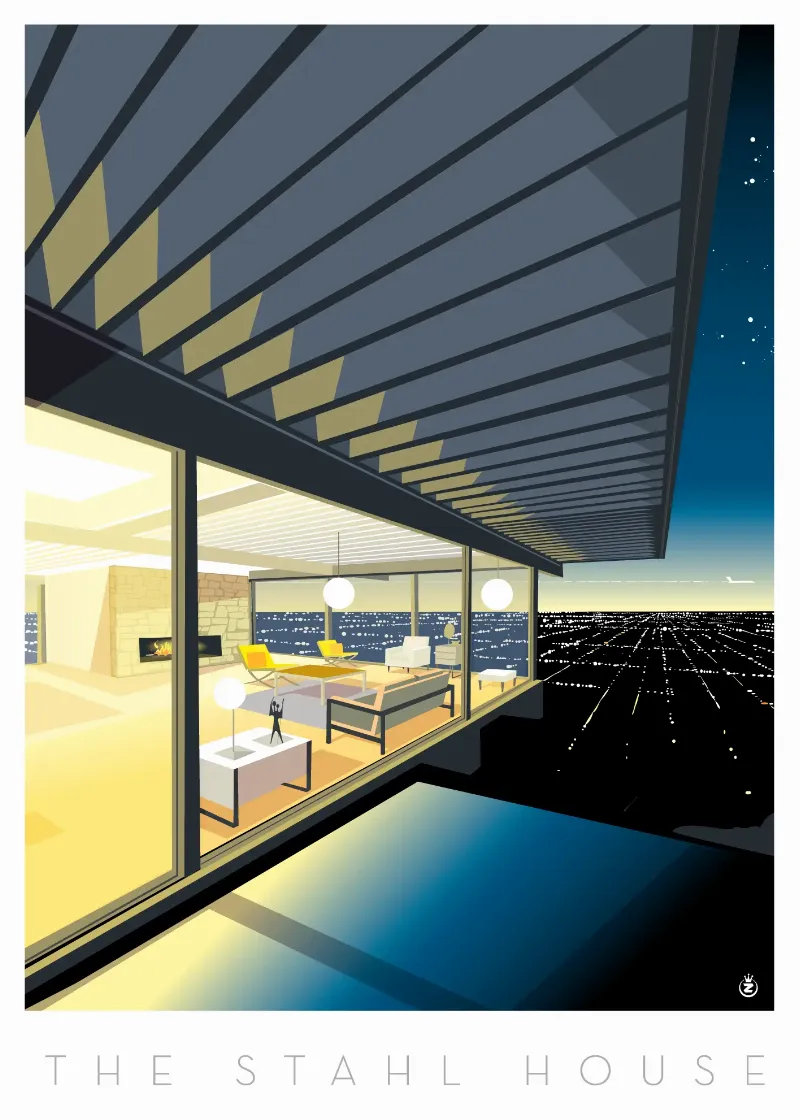 Case Study House 22 Pierre Koenig vue nuit piscine architecture moderne californienne