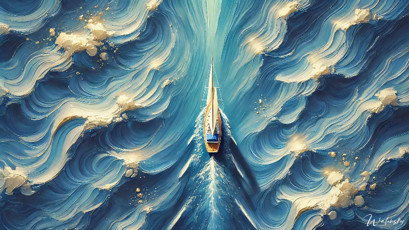 Une peinture de marines contemporaines minimaliste invitant à la contemplation de l'océan infini et ses mystères.