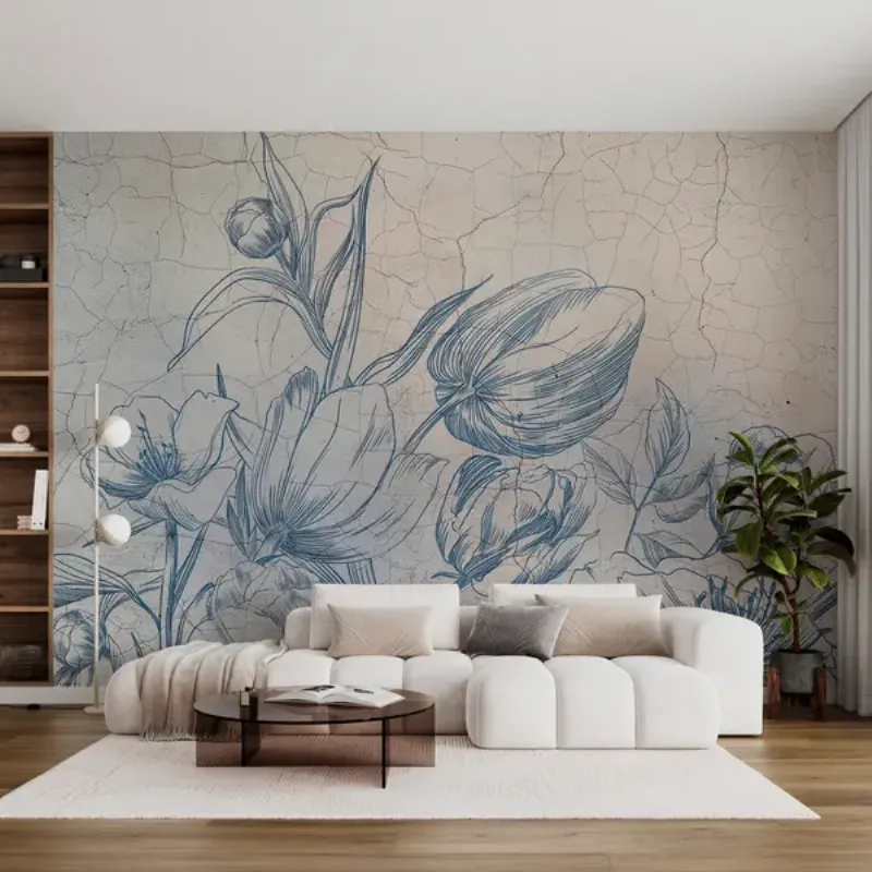 Palette de couleurs douces et élégantes inspirées de la nature française, présentée sur un mur texturé.