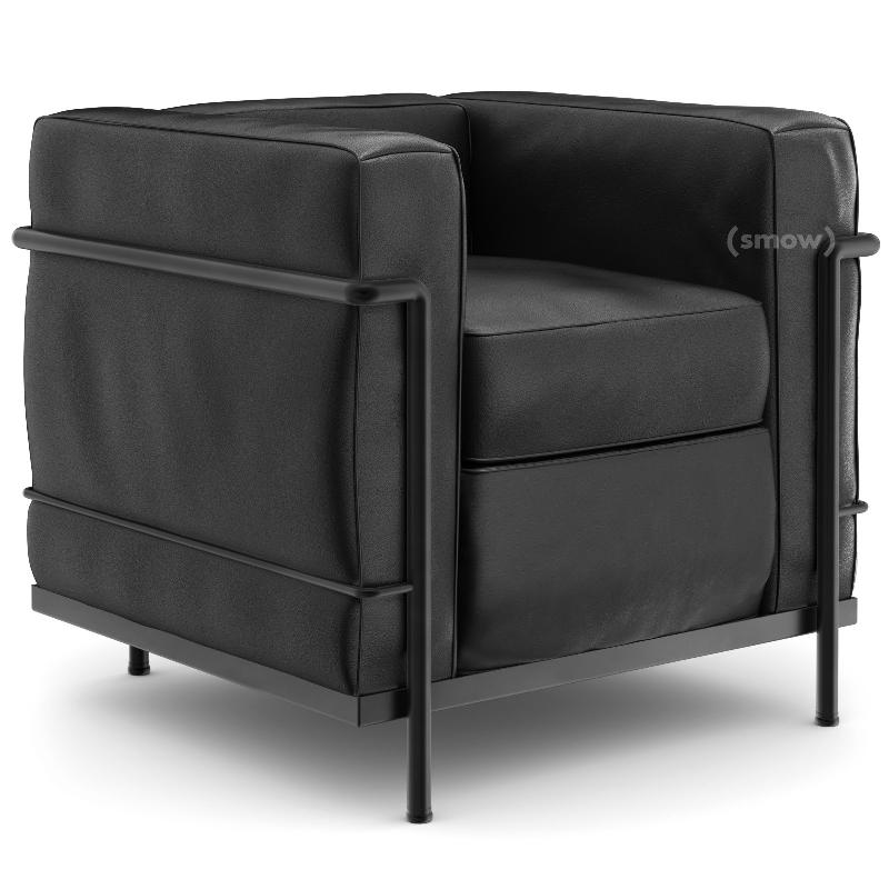 Détails authentiques du fauteuil Le Corbusier LC2 original, avec numéro de série et signature gravés sur le cadre