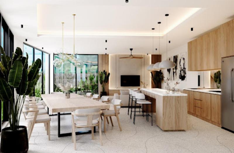 Façade d'une villa contemporaine à Bali intégrée dans la végétation luxuriante