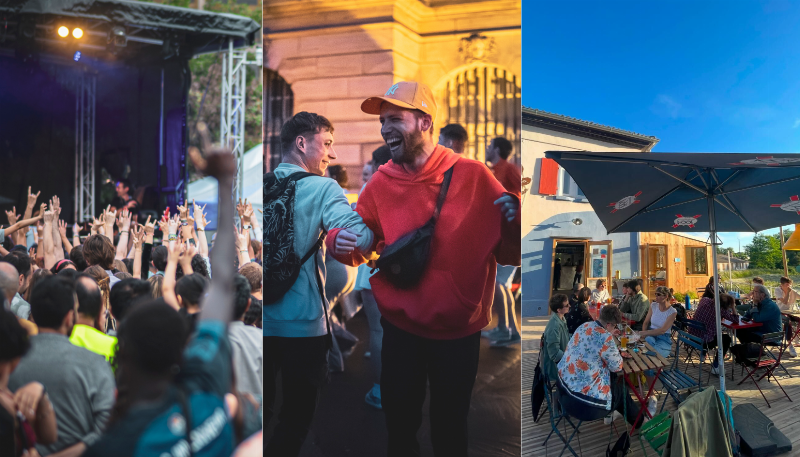 Foule dansante à un festival électro-pop français la nuit