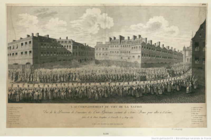 Une foule joyeuse célébrant la Fête Nationale française avec des drapeaux, des lampions et des feux d'artifice, la **fête française** par excellence, rappelant la tradition et l'esprit de communauté.