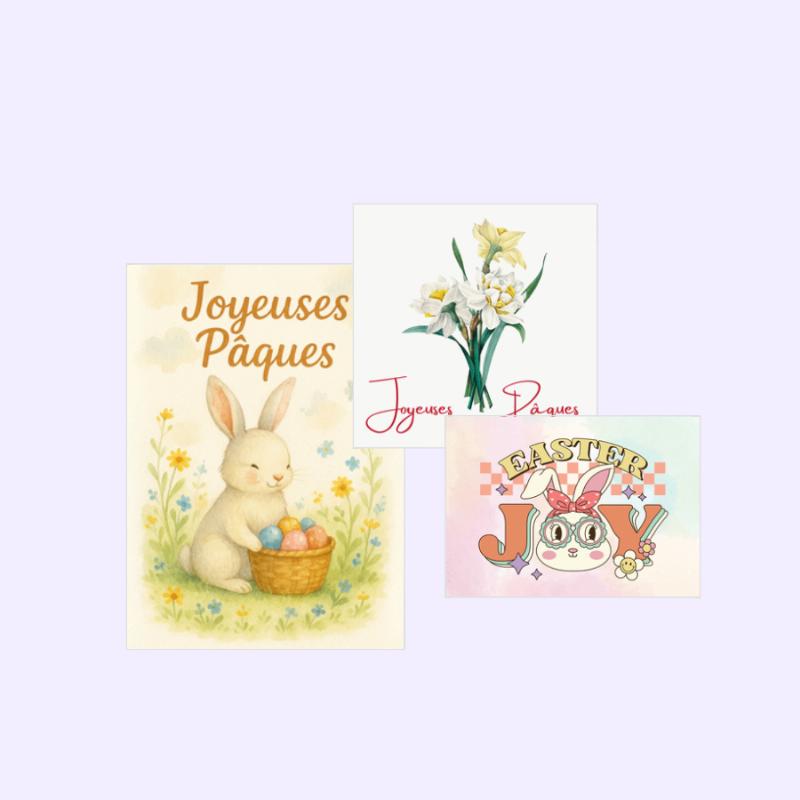 Enfants cherchant des œufs de Pâques dans un jardin fleuri, symbolisant la joie et la tradition des fêtes françaises