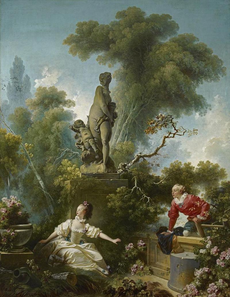 Une scène de frivolité rococo française avec une femme sensuelle.