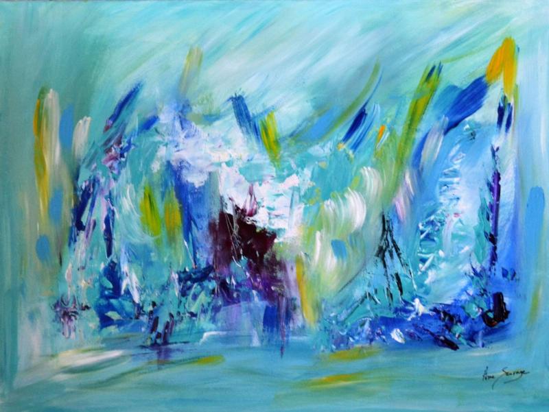 Visiteur observant une peinture figurative contemporaine dans une galerie, échangeant avec l'artiste